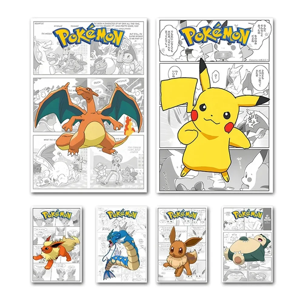 

Japanese Anime Peripheral Pokemon Poster Decor Pikachu Charizard Blastoise Wall Art Canvas Painting Modern Room Decorate Picture