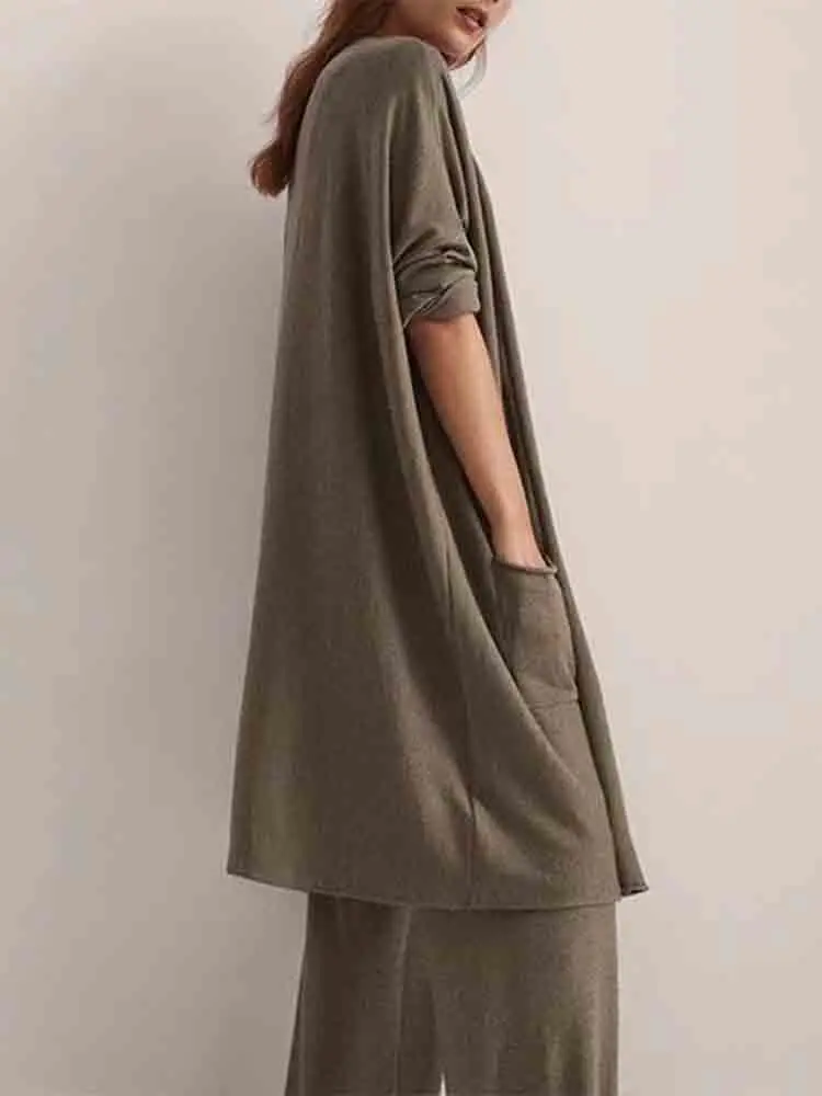 

Women 2023 Autumn New Fashion Casual Style Curl Knitted Cardigan Retro Long Sleeve Chic V-Neck Pocket All-match Jacket Mujer