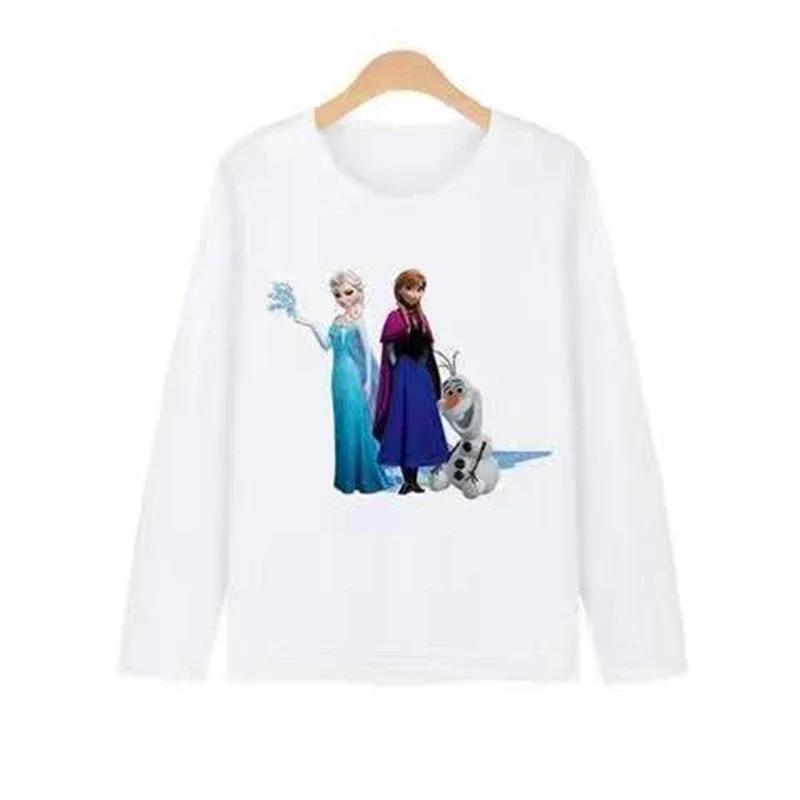 Spring Cartoon Frozen Anna Elsa Olaf Print Baby Boy Girl Long Sleeve T Shirts Kids Cotton Clothes Toddler Top Tee Costumes 2-12Y