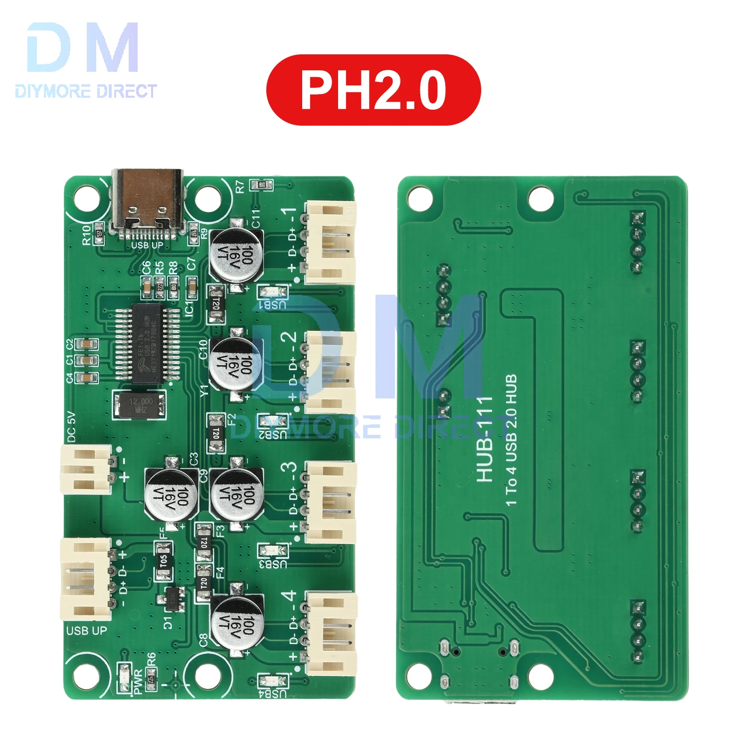 1'den 4'e USB Hub Modülü PH2.0 XH2.54 LED Göstergeli Arayüz Genişletme Kartı Yüksek Hızlı Aktarım Keyboa için Kompakt Taşınabilir