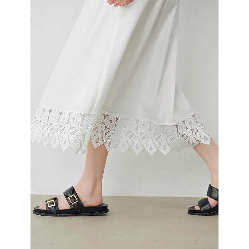TOYOUTH Women Spliced Lace Skirt 2024 Summer New White Moonlight A-Line Skirt