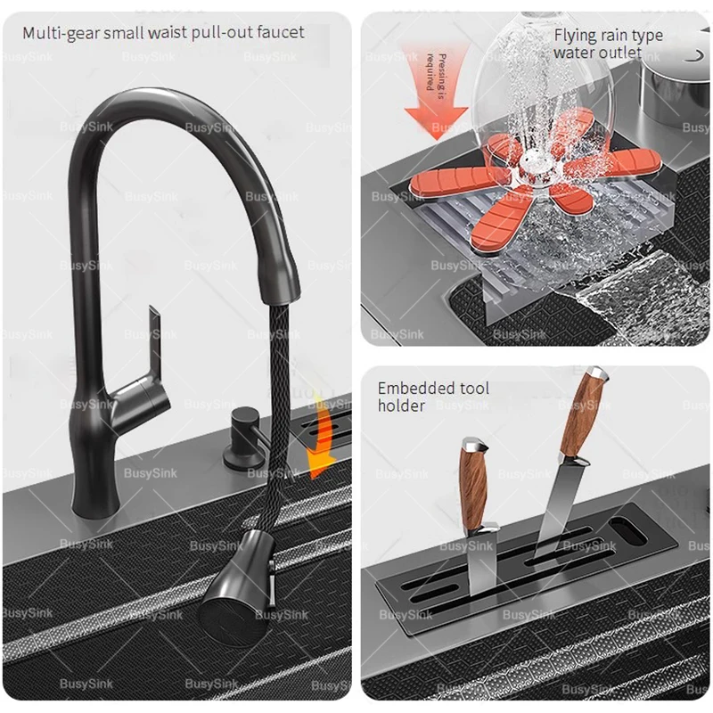 Stainless Steel Kitchen Sink Embossed Large Single Slot Cup Washer  Undermount Sink Left Side Drainage For Kitchen 5