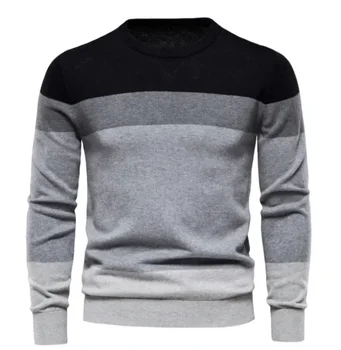 Maglione lavorato a maglia Casual da uomo europeo e americano. Nuovo strato di Base Pullover a righe stile autunno e inverno. 1