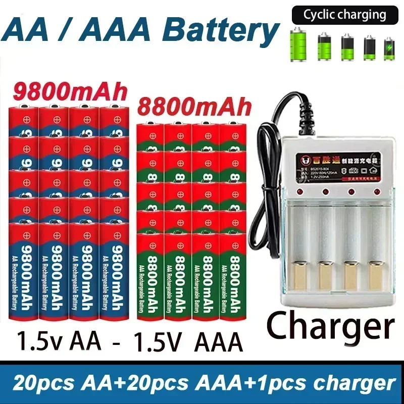 

AA battery free shipping rechargeable battery original 2024 best-selling 1.5V AA9800MAH+AAAA8800MAH+charger for Hair Clipper MP3