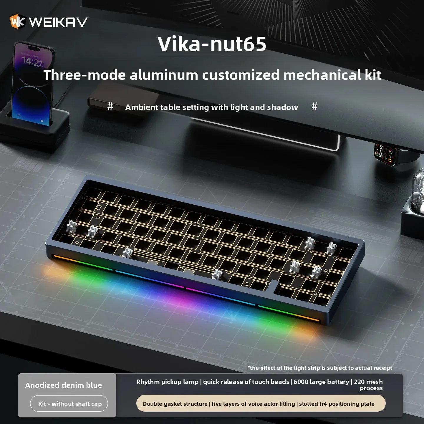 WEIKAV NUT65 기계식 키보드 키트 알루미늄 합금 3모드 가스켓 게이밍 키보드 RGB 사운드 픽업 램프 QMK/VIA PC 게이머용