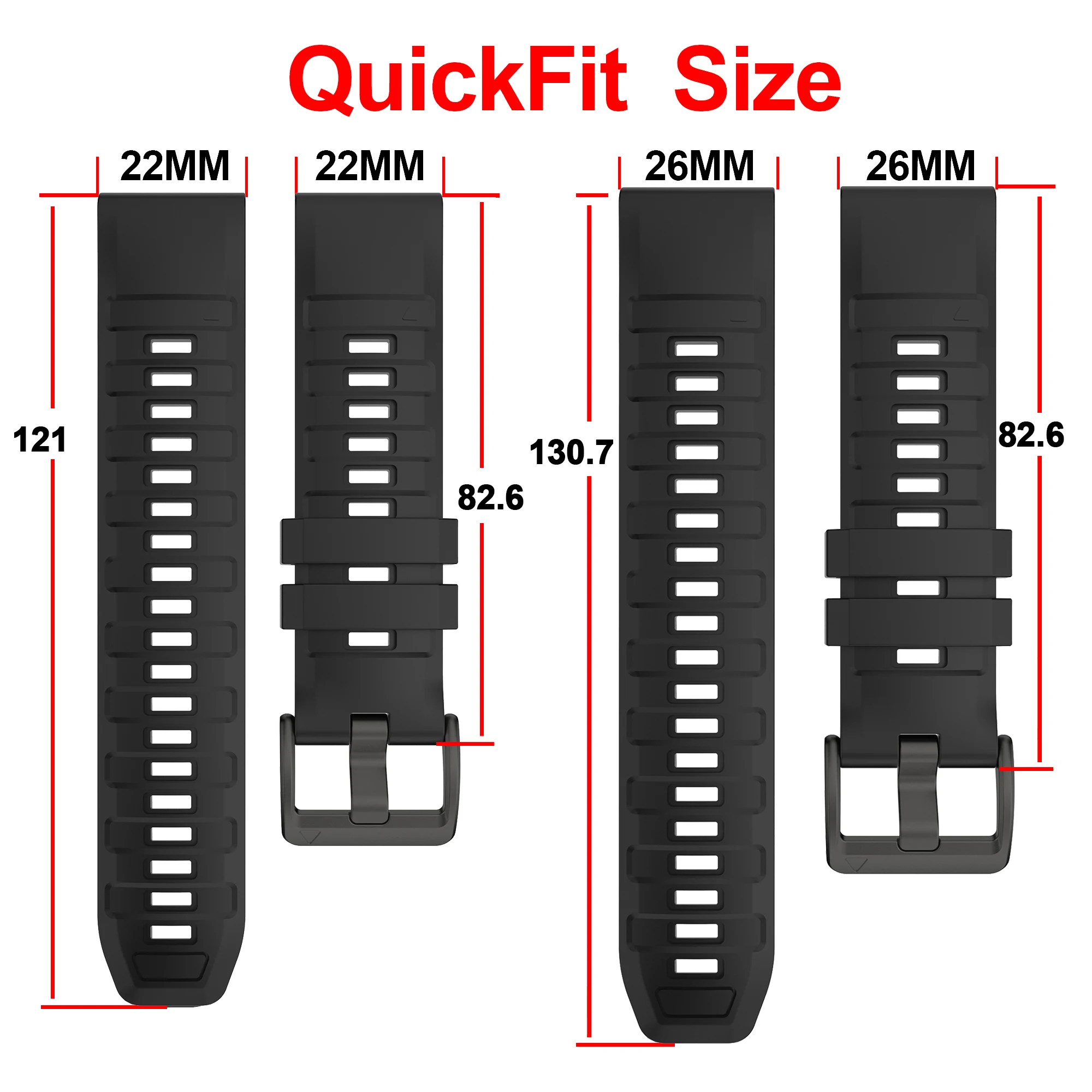 Premium QuickFit Silicone Watchband - 26mm & 22mm Adjustable Strap