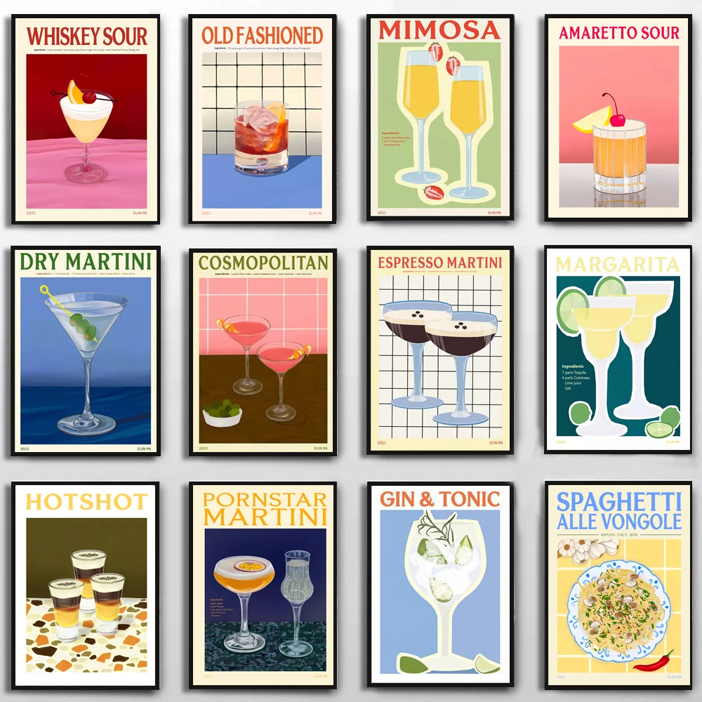 Cocktail Succo Di Frutta Aperol Spritz Poster Sangria Drink Negri Martini Whisky Canvas Painting Bar Room Interior Home Decor