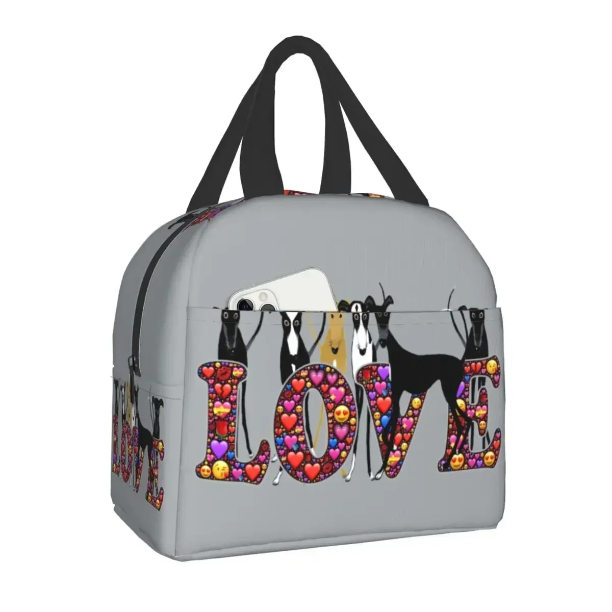 

Love Hounds Lunch Bag For Women Outdoor Travel Cooler Thermal Insulated Bento Box Greyhound Whippet Dog Portable Lunch Bags
