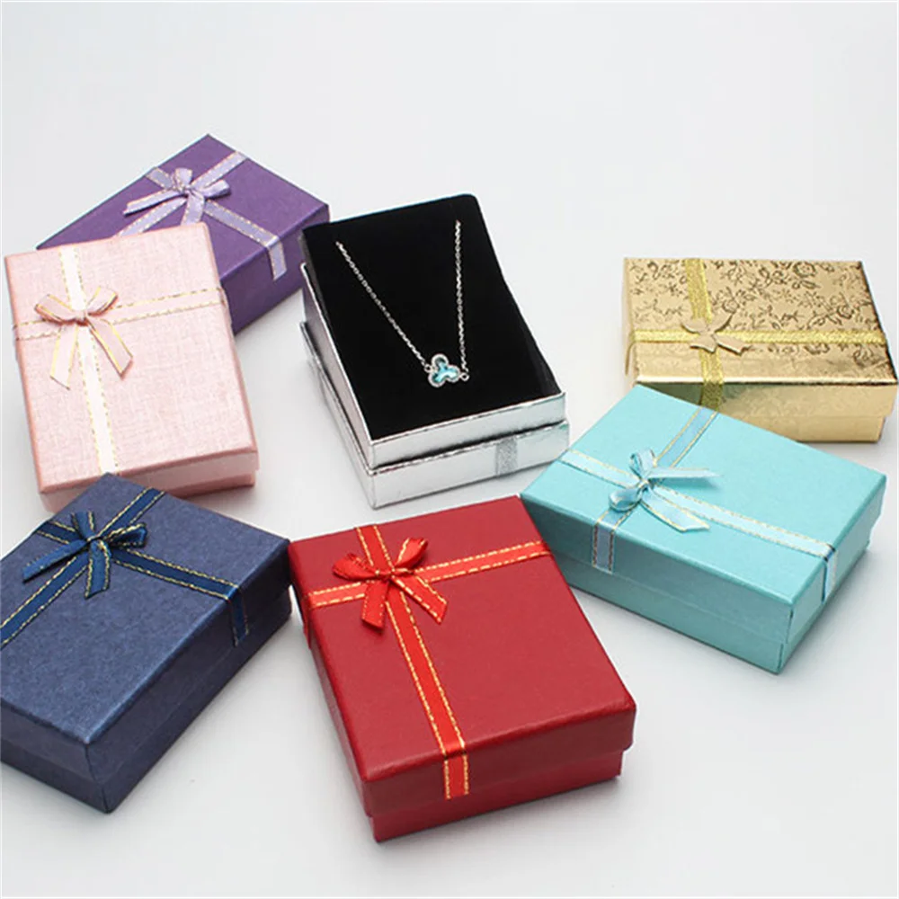 Jewelry Box Bow Ribbon Simple Exquisite Gifts Packaging Earrings Ring Necklace Bracelet Storage Jewelry Organization Display Box - Image 2