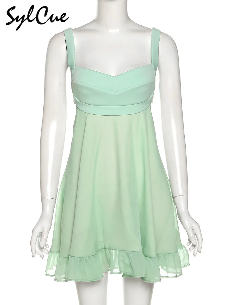 Mint Green Fresh Forest Girl Vitality Cute Playful Natural Free Breathable Summer Sexy Women's Suspender A-Line Dress