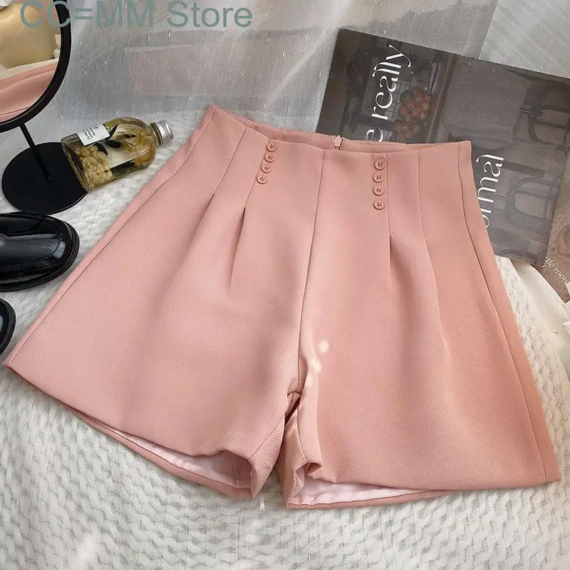 New Solid Wide Leg Shorts for Women High Waisted Korean Fashion Chic Shorts Summer Office Ladies Elegant Casual Shorts