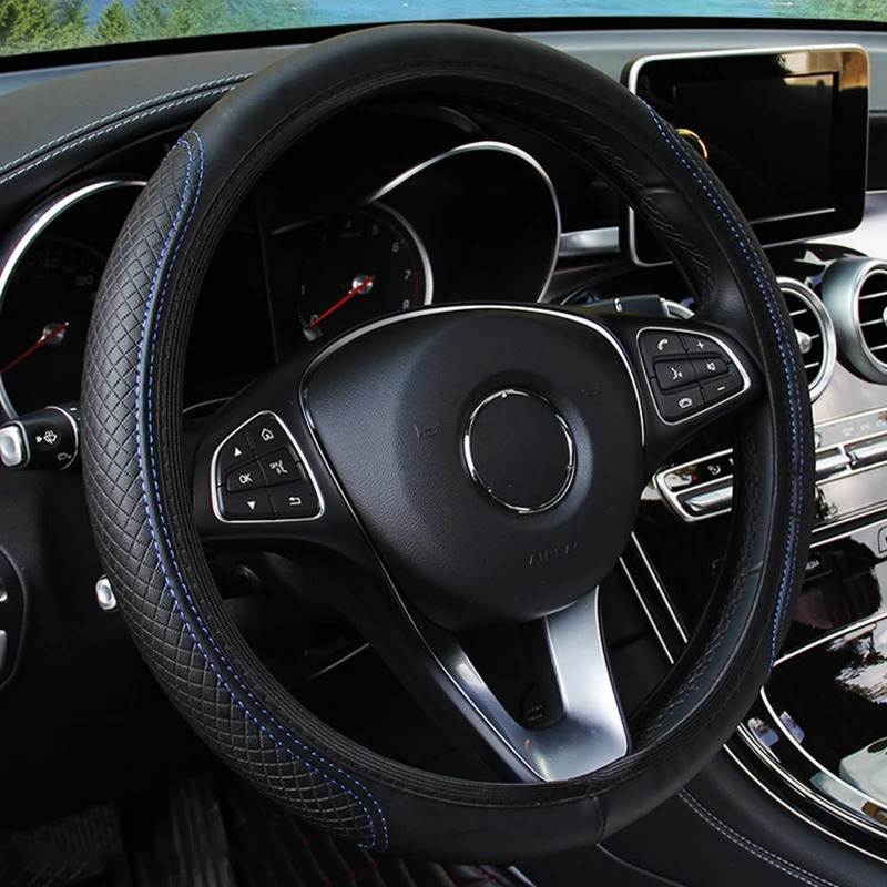 Car Steering Wheel Cover Artificial Leather Elastic Skidproof Auto Steering-Wheel Embossing Leather Over