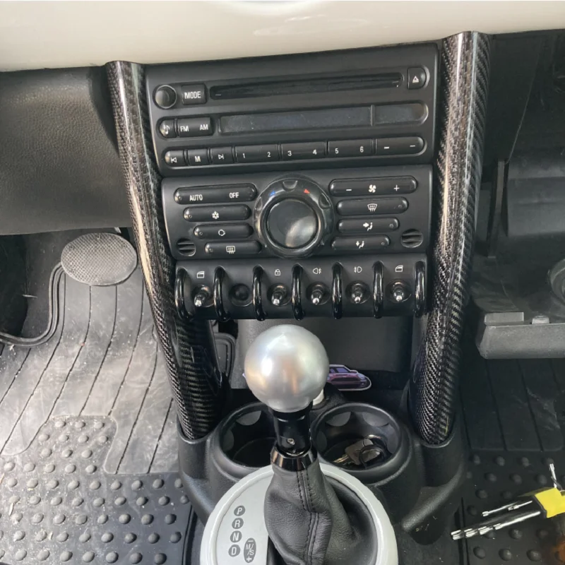 ミニクーパーr53用カーボンファイバーセンターコンソールピラー,光沢 
