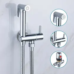 Portable Bidet Sprayer Brass Toilet Bidet Faucet Hot Cold Water Bathroom Mixer Shattaf Valve Anal Douche Hygienic Shower