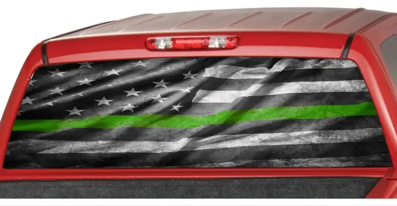 

AMERICAN Distressed Flag Green Thin Line Army Military USA Rear Window Graphics Decal Tint Perforated Sticker for Truck Vinyl Wr