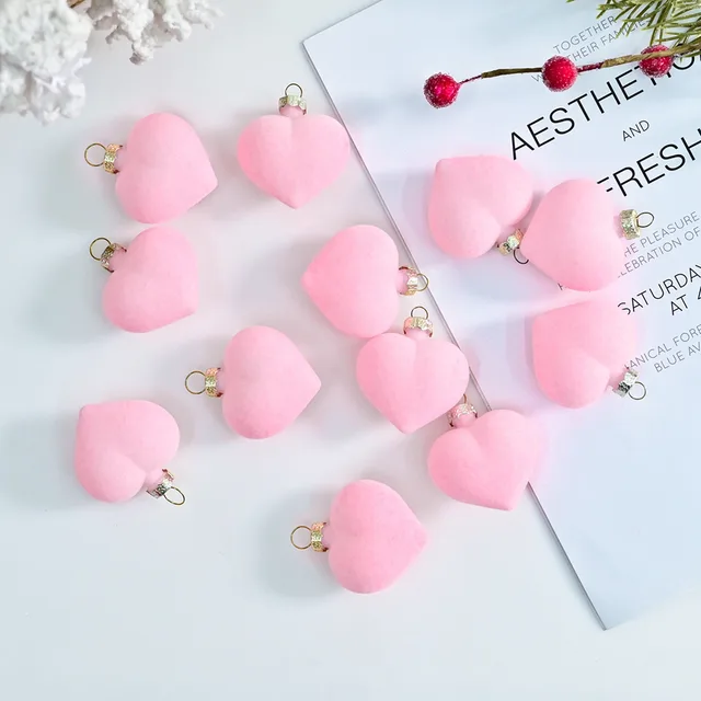 12pcs 5CM Valentine's Day Hanging Heart Ornaments Heart Shaped Tree Baubles Valentine Velvet Ball Ornaments 5