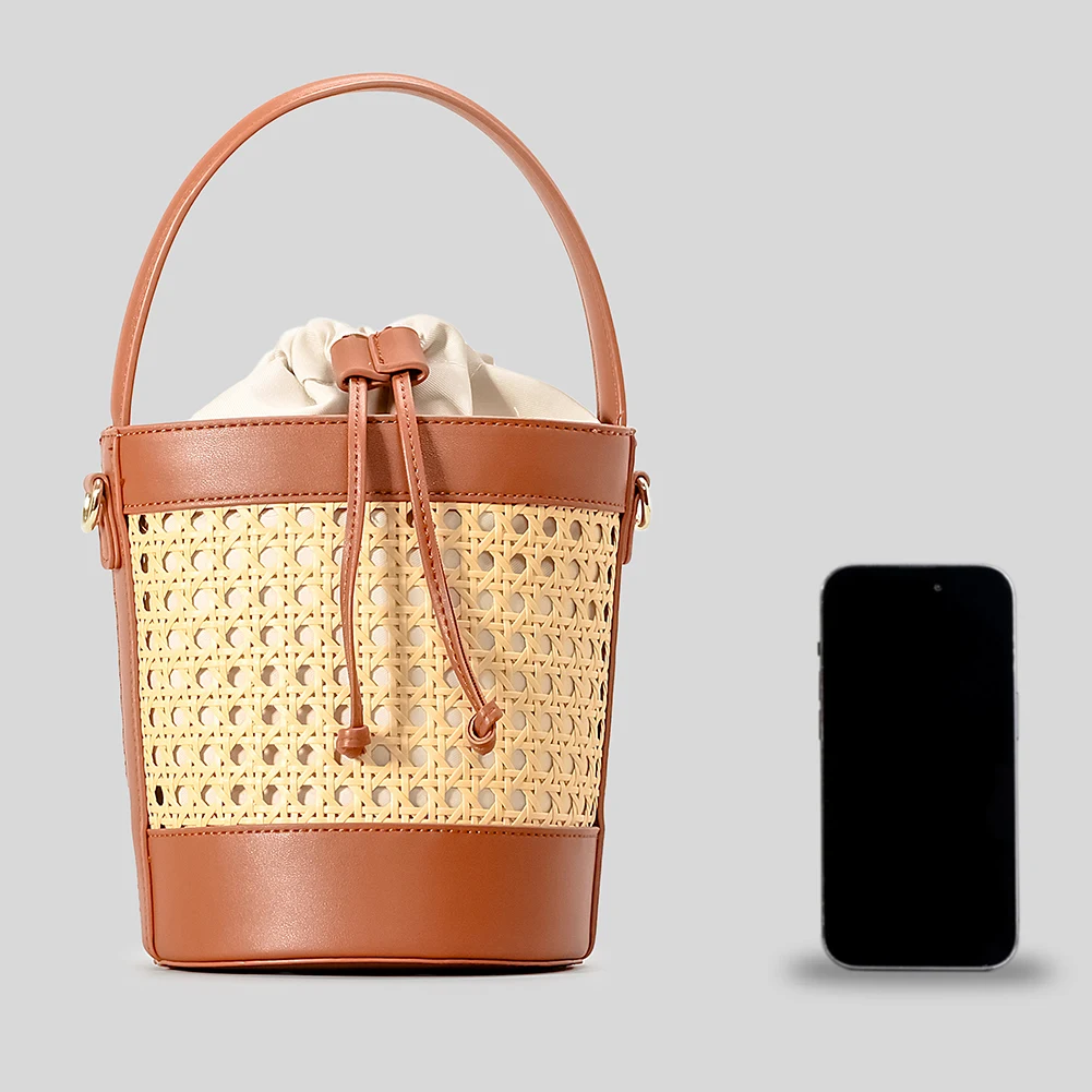 Bucket Bag PU Leather Summer Hollow Shoulder Bag Trendy Crossbody Bag Holiday Travel Handbag