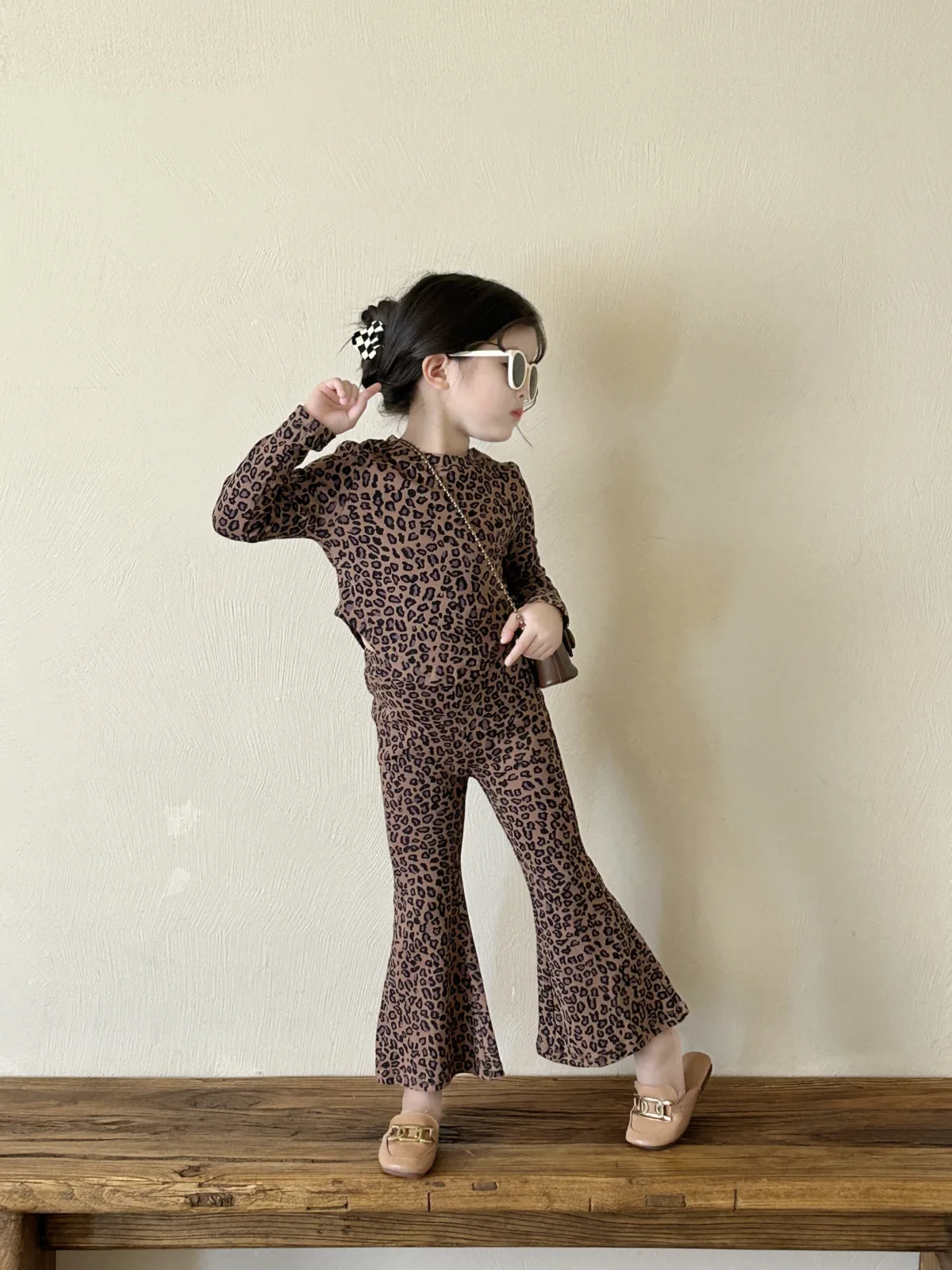 Mädchen Langarm Anzug Frühling und Herbst Neue Koreanische Mädchen Leopard Anzug Kinder Langarm Zwei-Stück Anzug Kinder der Kleidung – Detail 5