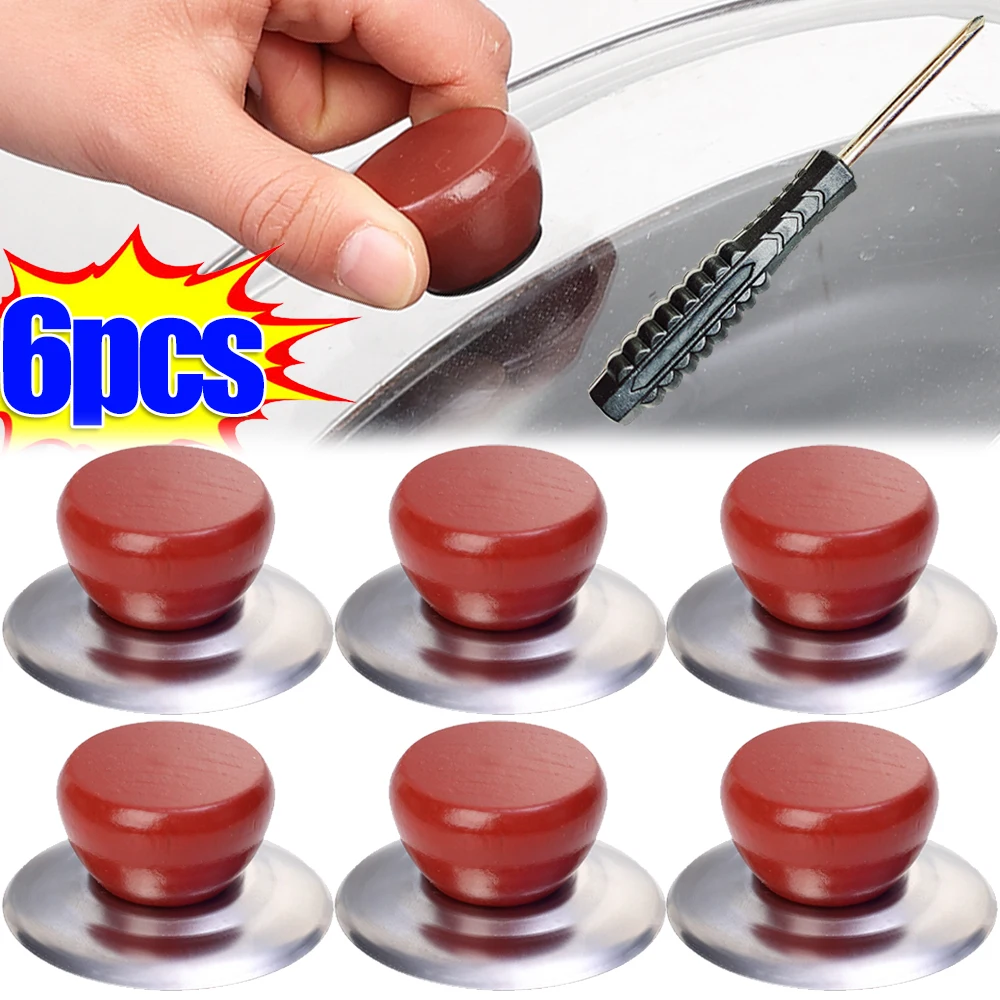1-6PCS Pot Lid Knobs Universal Replacement Kitchen Cookware Pot Pan Lid Handle Wooden Anti-Scalding Handgrip Parts Accessories
