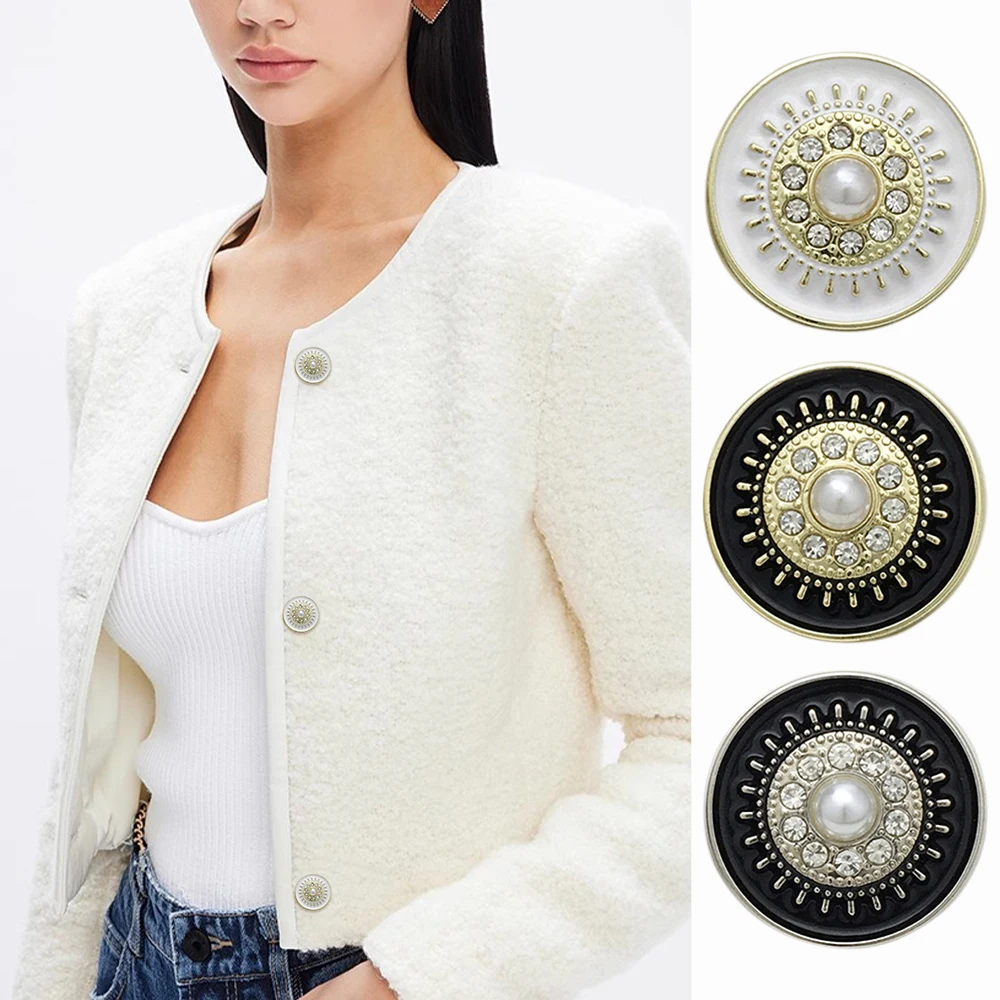 10PCS 17.5/22.5mm Pearl Rhinestone Flower Metal Buttons, Luxury Coat ...