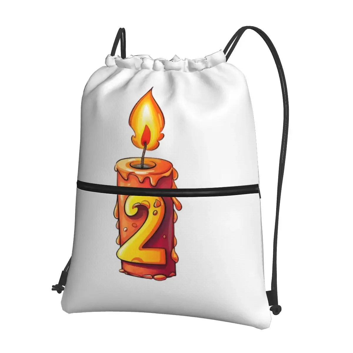 

Number 2 Candle Cartoon Portable Backpack Drawstring Bag Fashion Drawstring Bundle Pocket Sundrie Bag For Travel Sport Man Woman