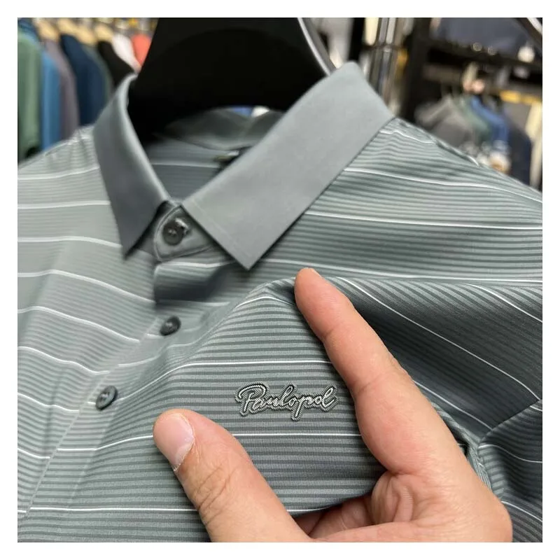 

Summer Designer Lapel Polo Shirt High-end Men's Printed Business Casual T-shirt Fashion Korean Striped Cool Short-sleeved M-4XL