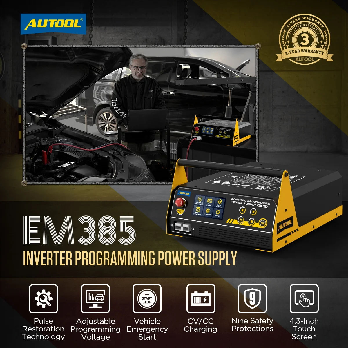 AUTOOL EM385 220V/110V Inverter Programmierung Netzteil Ladegerät Starter Einstellbare Programmierung Spannung Fahrzeug Notstart – Detail 1
