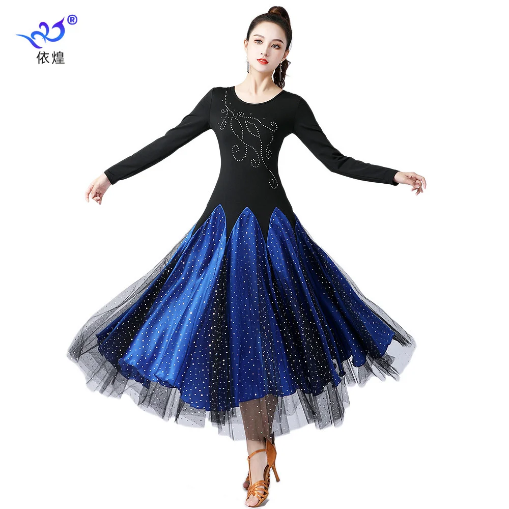 High Quality Ballroom Dance Dress Women Performance Wear Dresses Modern Standard Tango Waltz Dress Long Sleeves