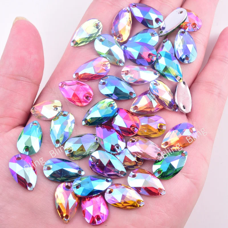 Sew On Rhinestones Glitter Resin Teardrop Crystals for DIY Dress Sewing