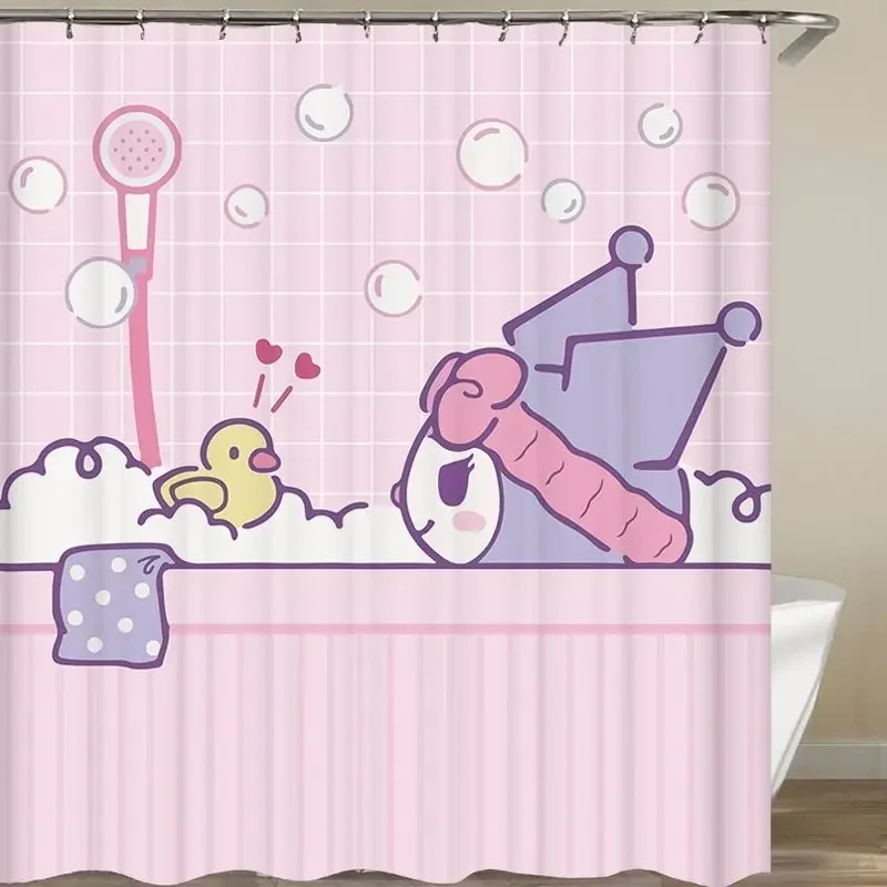 

Купание Kawaii Sanrios Kuromi мультяшная душевая занавеска Bath Curtain, водонепроницаемый полиэстер, занавеска с крючками для ванной комнаты Gift