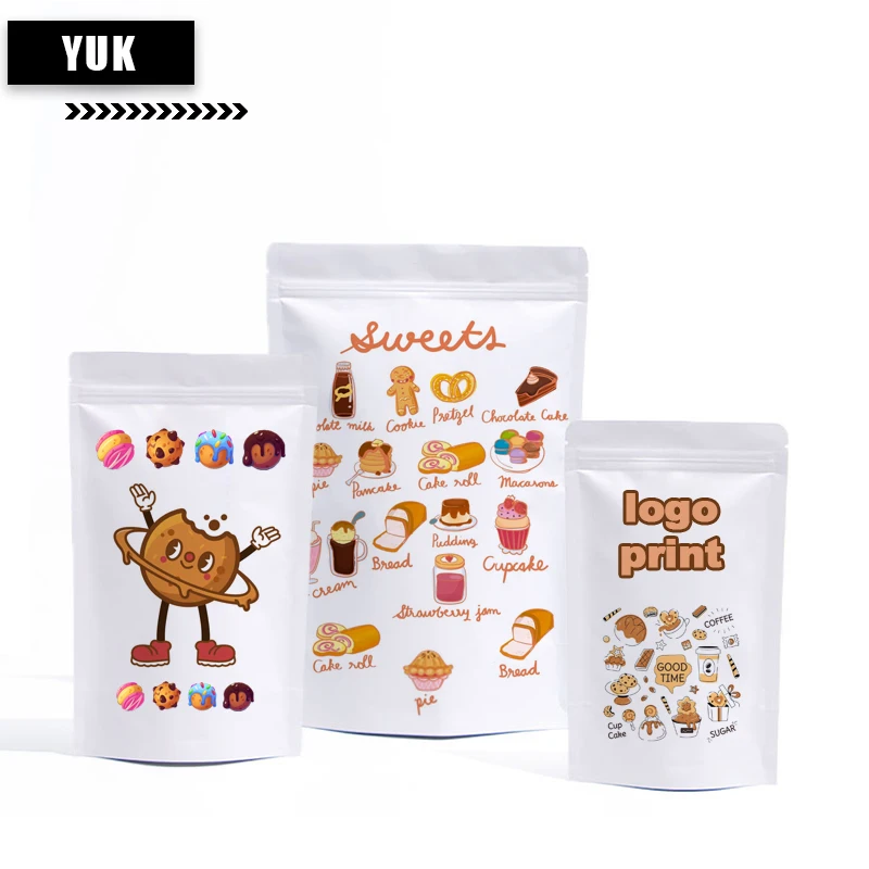 Verschließbare Beutel für Kekse, Kekse, feuchtigkeitsbeständig, Kraftpapier, stehend, mit Reißverschluss, persönliche, individuell bedruckte Tee-Keks-Pulverbeutel