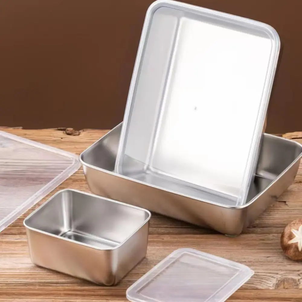 Stainless Steel Square Plate Rectangular Large Kitchen Storage Plate with Lid Multifunction Commercial Dish Tray 3