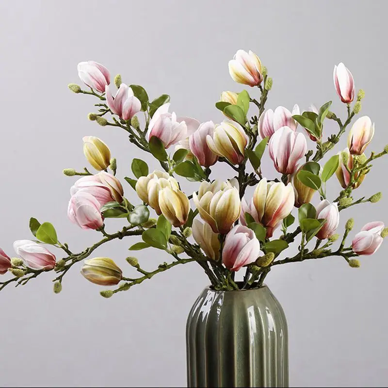 Single Branch Artificial Magnolia Silk Flowers for Wedding Vase Decor 1