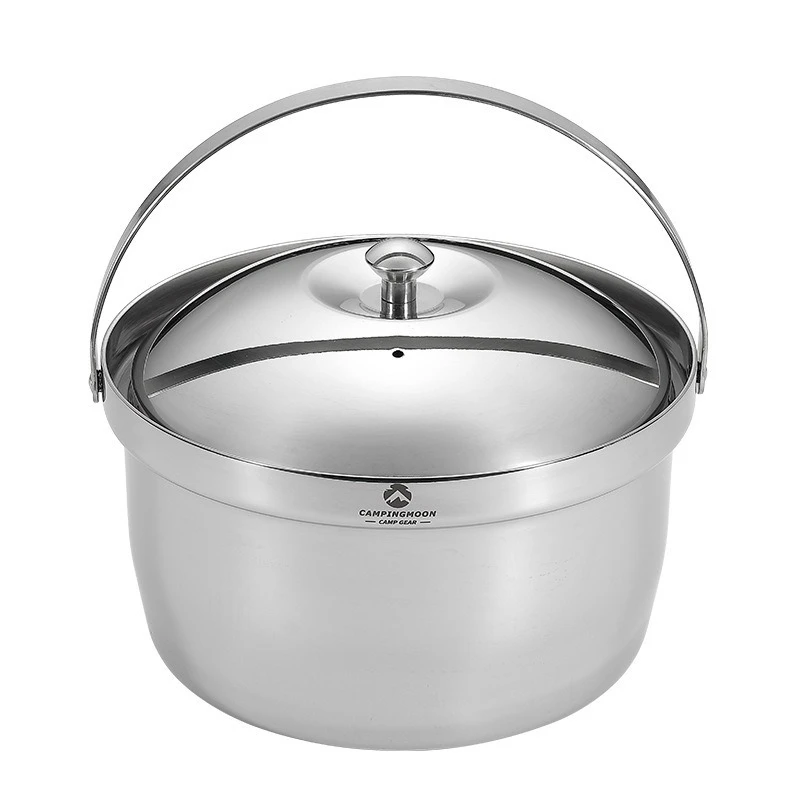 CAMPINGMOON CC-21 Thick Stainless Steel Camping Pot Picnic Stewed Rice Soup Pot Portable Outdoor Cooking Utensils