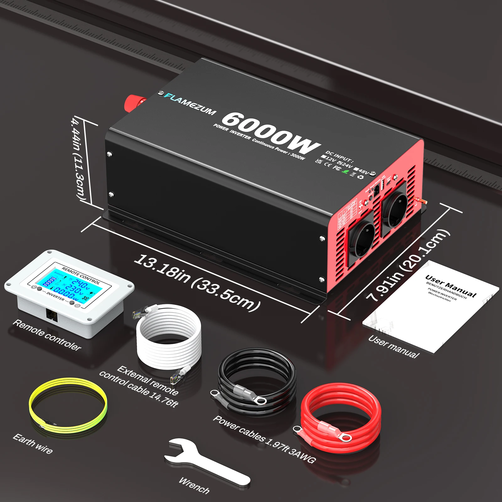 3000 W Kontinuierliche Leistung Ändern Sinus Welle Inverter Spitzenleistung 6000 W DC 12 V 24 V zu AC 230 V EU Buchse LCD Auto Voltmeter Konverter – Detail 6