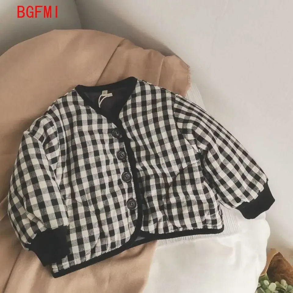Korean Autumn Winter Children Long Sleeve Warm Jacket Casual Girls Lattice Coat Boys Fleece Jacket Infant Clothes