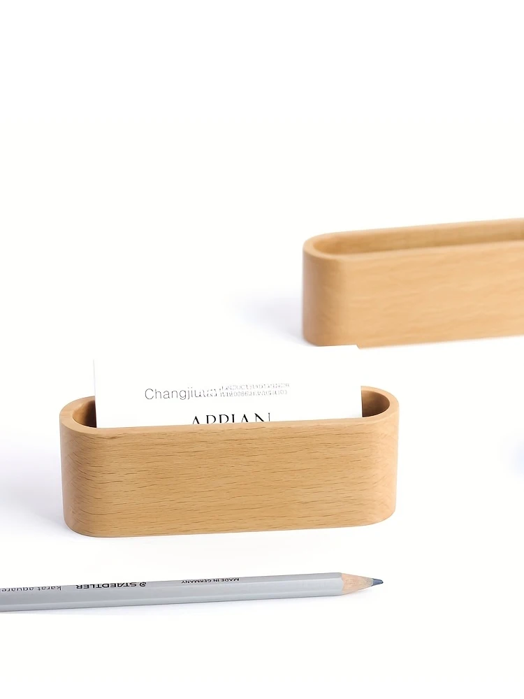 Luxuriöser Visitenkartenhalter aus Buchenholz – Executive Office Organizer, Kartenständer aus Holz mit großem Fassungsvermögen, minimalistisches DesktopTray – Detail 8