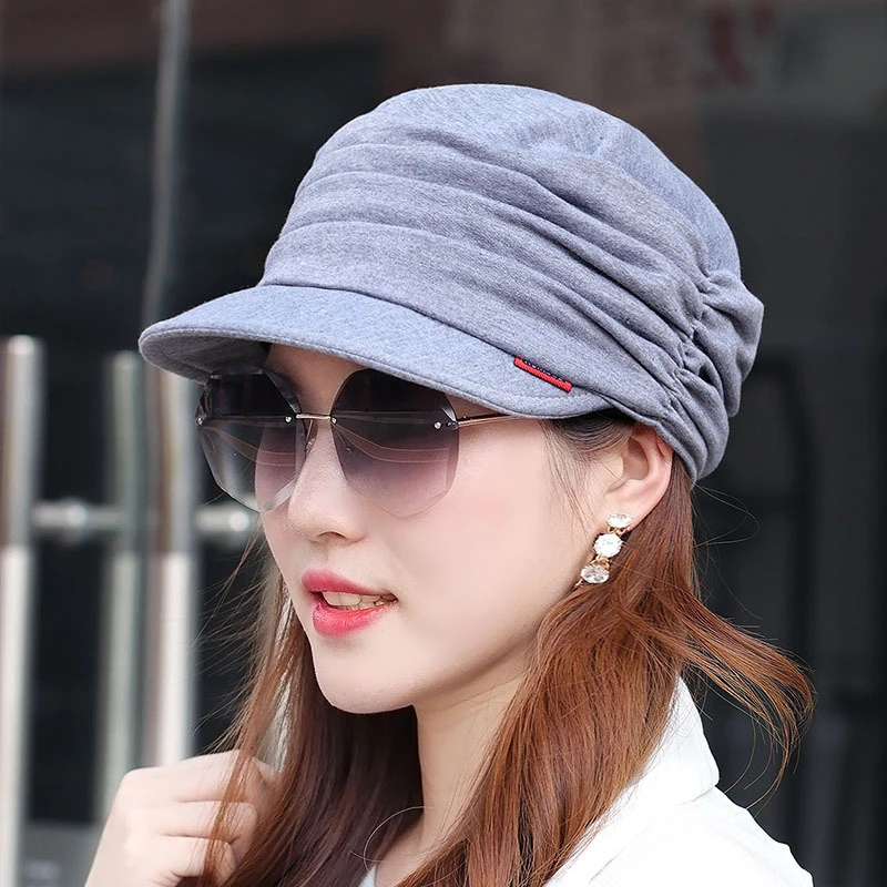 Korean Style Pleated Visor Cap For Women Adjustable Hat Fashion Short Brim Warm Foldable Hat Spring Outdoor Head Wrap Cap earflap visor hat visor hat