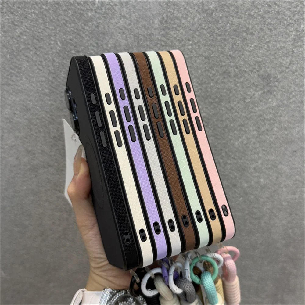 Elegant Magnetic Phone Case with Lanyard Bracelet and Wireless Charging Capability
