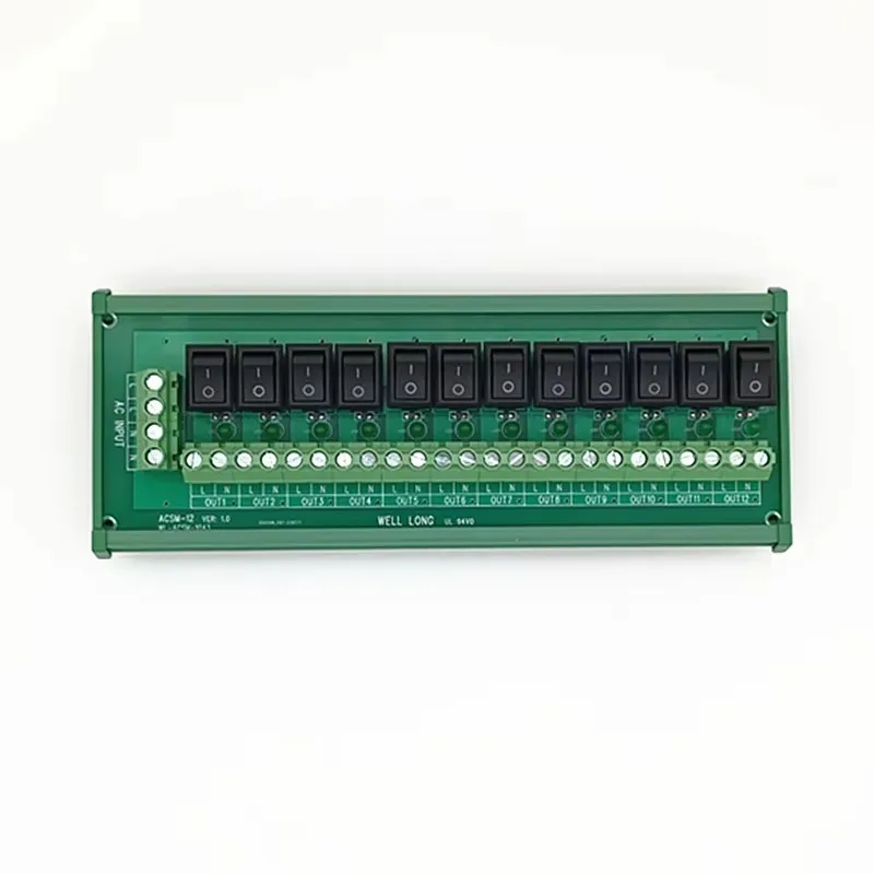 DIN Rail Mount 12 Channel Black Rocker Switch AC 125V 250V Power ...