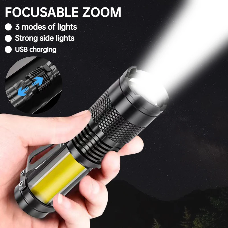 Mini lampe de poche à lumière led rechargeable, torche puissante et étanche  avec fonction Zoom, idéale pour le Camping et les activités en plein air