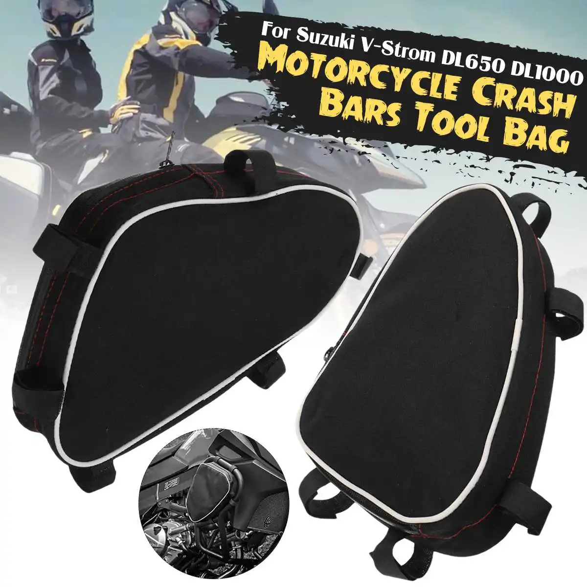 2PCS Motorcycle Frame Crash Bars Waterproof Bag Repair Tool Placement