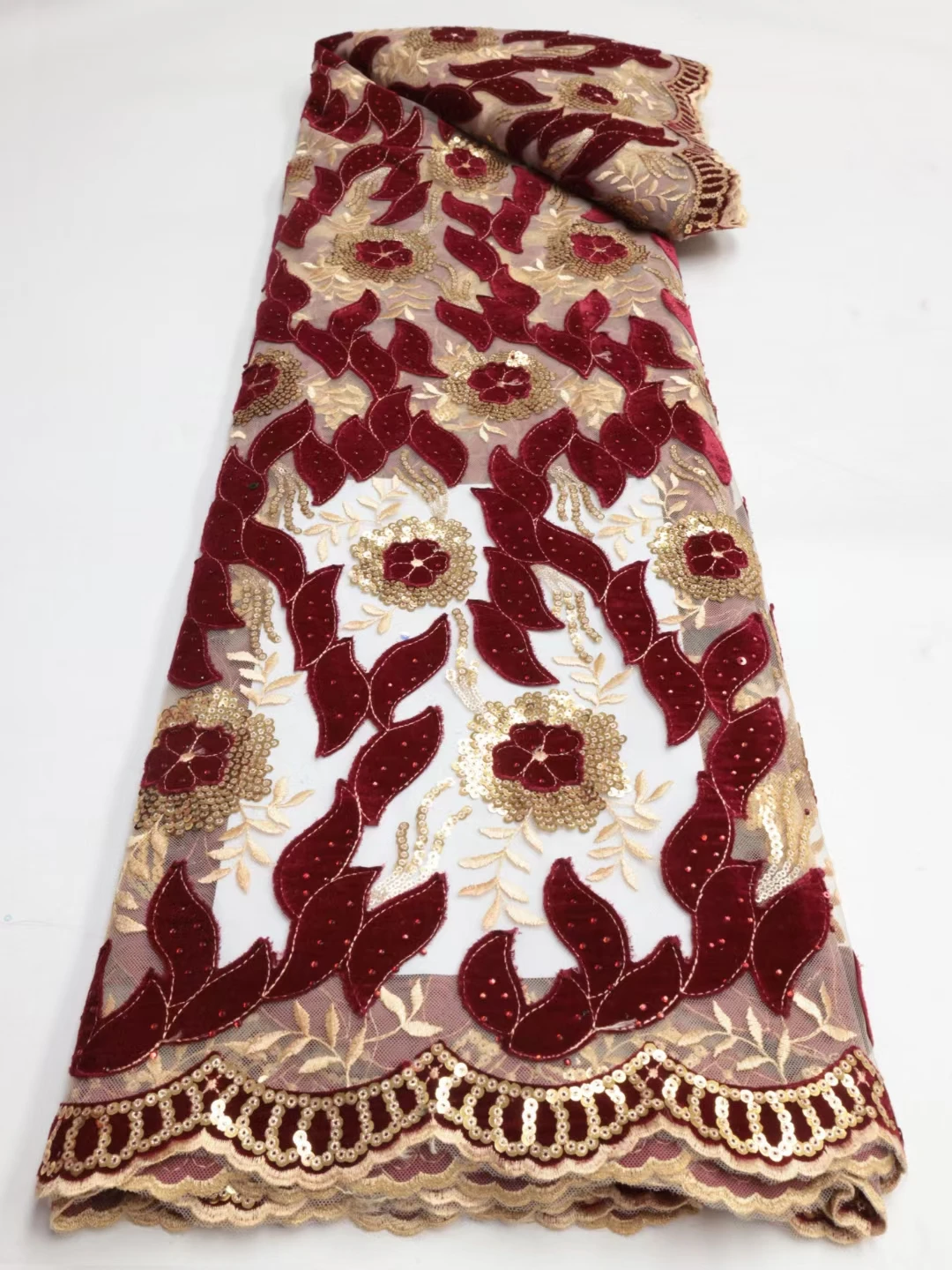 

Винно-Африканская бархатная кружевная ткань 2023 Высококачественная вышивка блестками французская нигерийская сетчатая кружевная ткань для свадебной вечеринки LRC23104B