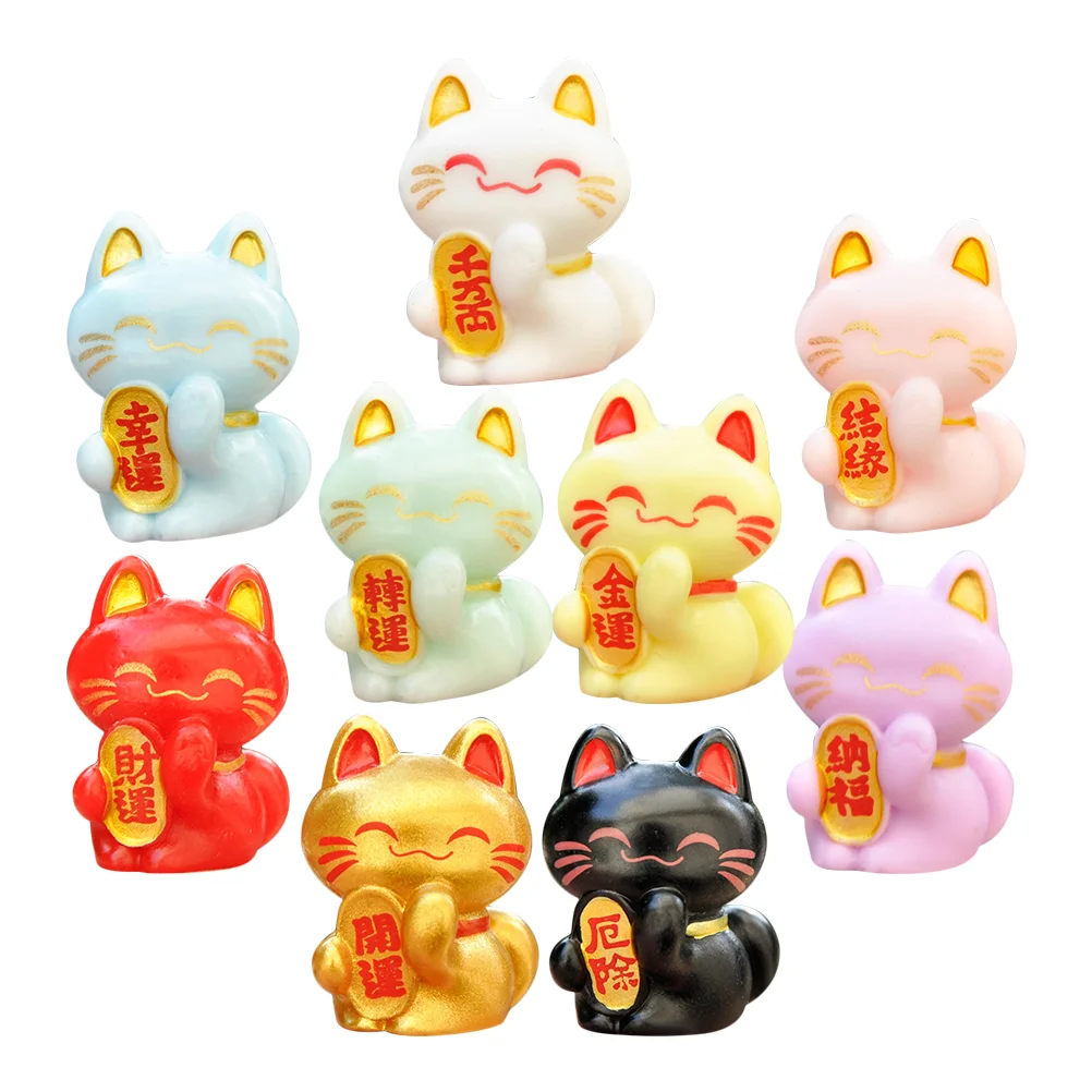 

Mini Ma Ne Decorate 9Pcs Miniature New Year Japanese Cat Statue Cute Fortune Cat Kitten Figure Bonsai