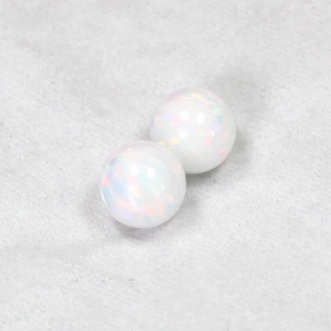 合成オパールビーズ、白、ハーフポア、完全に穴あけ、ラウンドボール