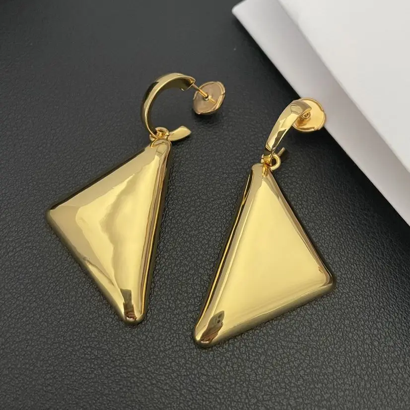 

2023 New Fashion Europe Top Quality Brass 24K Gold Plated Triangle Earrings Woman Design Brand Charm Boutique Jewelry Trends