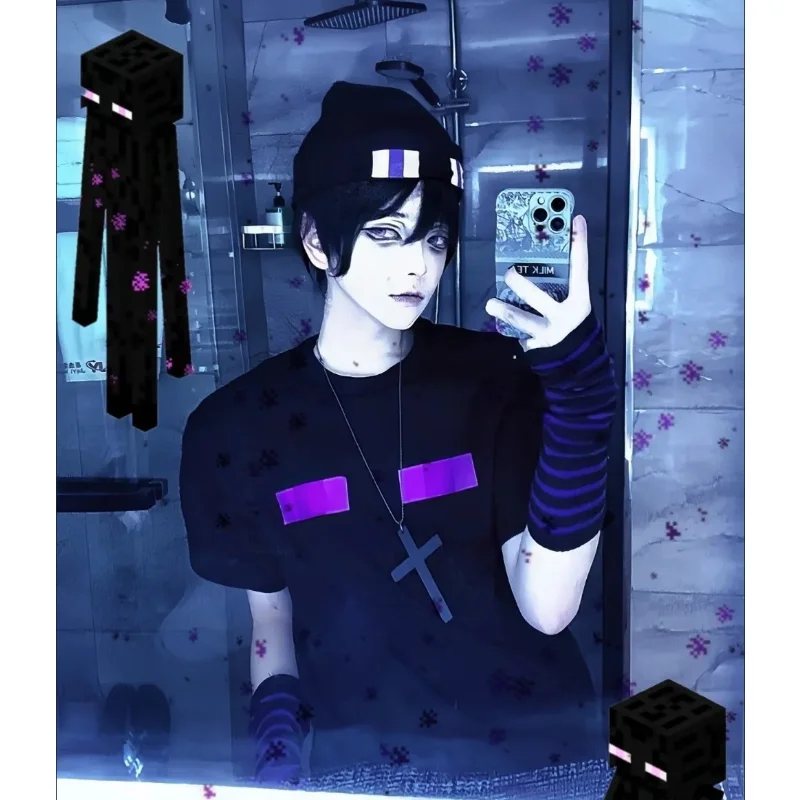 Enderman Carnevale Minecraft Game Enderman Creeper Cosplay Costume Cute  Black Green Short