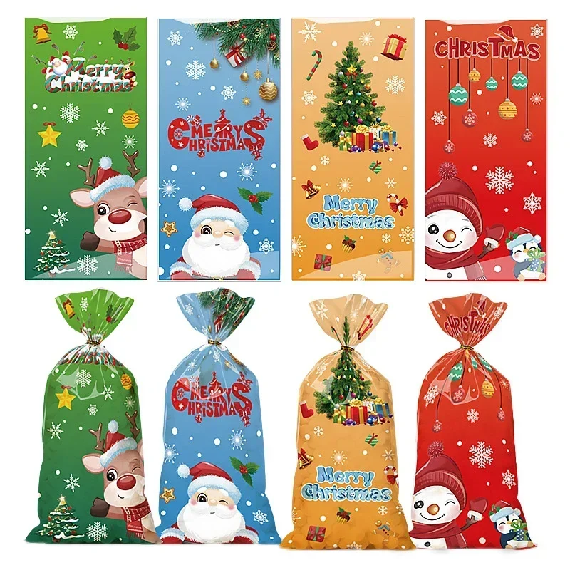 10/20/50pcs Santa Claus Snowman Mixed Candy Bags Plastic Gift Bag Merry Christmas Home Decor For Christmas New Year Party gift bags christmas gift bags christmas candy packaging