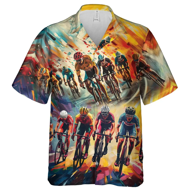thumbnail image 1 of Camisa hawaiana con estampado 3D para ciclismo, para hombre, con estampado de bicicleta, estilo Aloha, unisex, holgada, con solapa, deportiva, de manga corta, 1 of 4