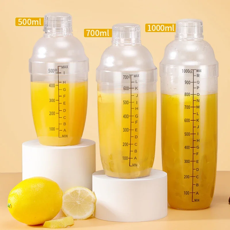 Plastic Cocktail Shaker Drink Mixer Scale Thickened PC Material Milk Tea Shake Bottle 350/500/700/1000ML Bar Mixing Tool